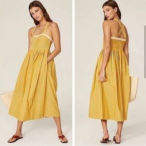 THE GREAT. Yellow Striped Midi Dress